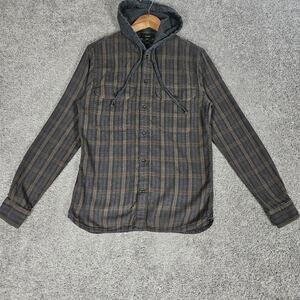 Vince Shirt Men's Small Brown Plaid Flannel Hooded Grunge Skater Cabincore